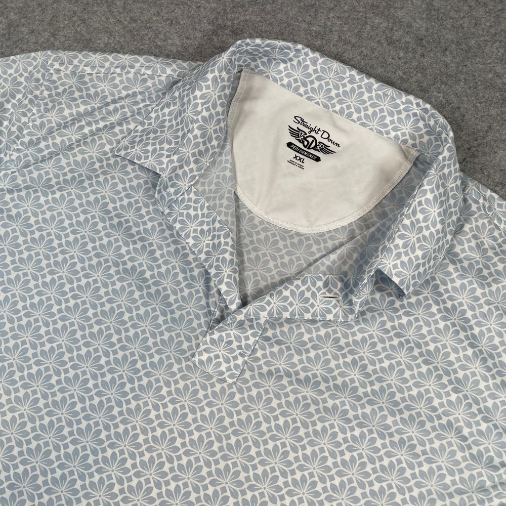 Straight Down Performance Mens Polo Shirt XXL White Short Sleeve Golf Print